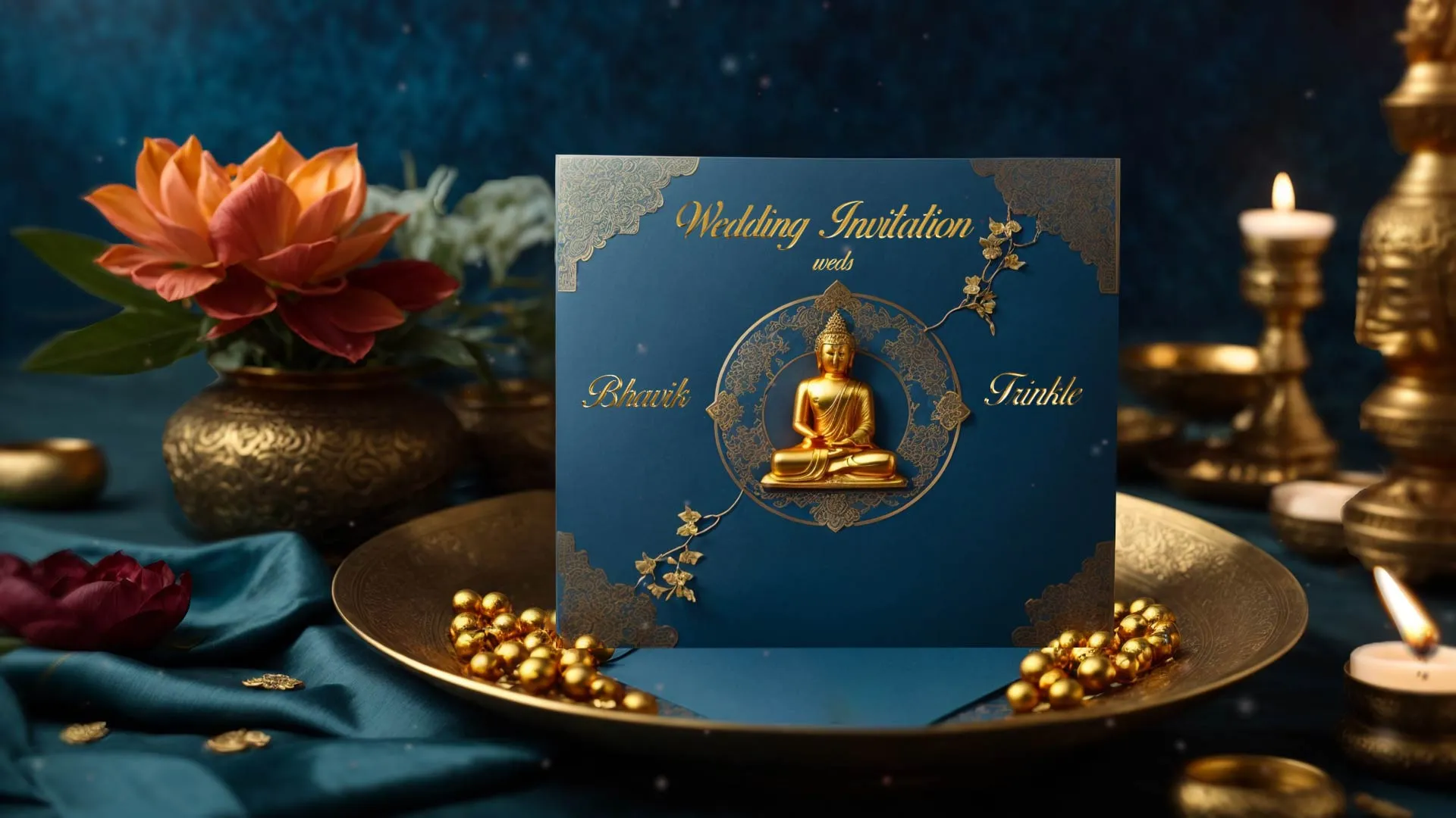 Traditional Buddhist 3D Wedding Invitation Card Slideshow